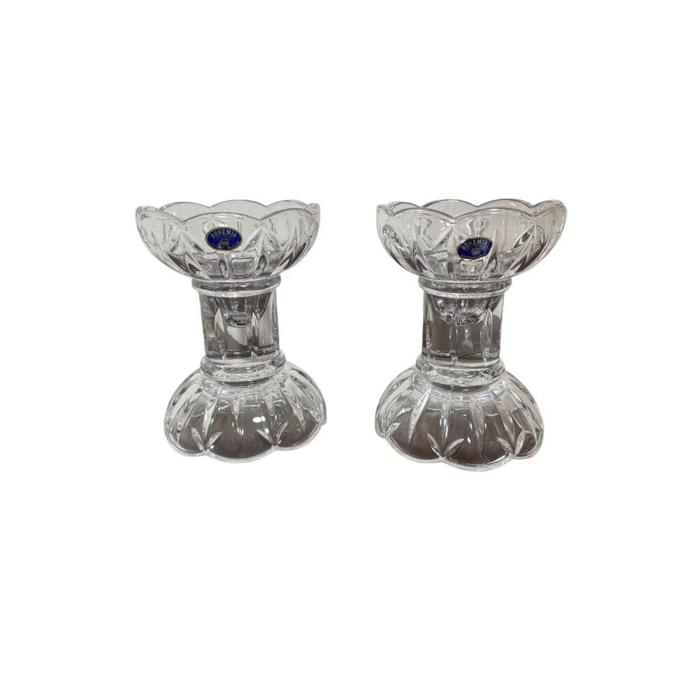 Vintage Bohemia Czech Lead 24% Crystal Candle Holders - 1 Pair